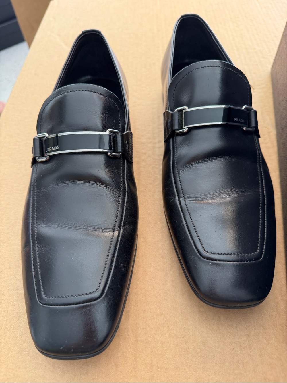 Prada Black Leather Bit-Trim Slip-On Loafers